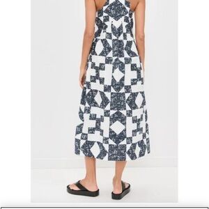 SEA-  NEW W TAGS: Sleeveless Navy and White Geo patchwork Midi Dress